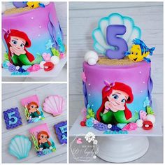 the little mermaid birthday cake is decorated with fondant