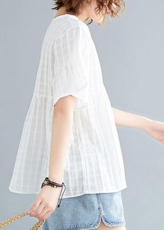 Natural white cotton linen tunic top Organic Tutorials o neck Half sleeve oversized Summer shirt - SooLinen Oversized Summer Shirt, Shirt Collar Types, Linen Tunic Tops, Linen Tshirts, Linen Tunic, Fall Coat, Cotton Coat, Denim Coat, Half Sleeve