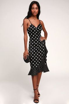 Dresses for Teens and Women | Best Women's Dresses and Clothing Stylish Black Dress, Satin Wrap Dress, Midi Cocktail Dress, Dresses Ideas, Womens Black Dress, Online Dress Shopping, Dresses For Teens, Black Polka Dot, Favorite Dress