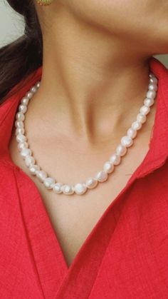 Natural Freshwater Baroque Pearl Necklace is timeless and can be worn by any age group women. Historically worn by queens.  Take it along for those special, close-to-heart moments. -925 Sterling Sliver  -16" + 2" (inches) necklace length -Natural Fresh Water Pearls -Hypoallergenic - Perfect for sensitive skin -Occasion- Office wear, Daily wear, Casual wear, Party Wear -Get along with any outfit -Timeless Jewelry, Minimalistic Jewelry, Affordable Jewelry, Lightweight Jewelry Note : Freshwater pearls are rarely identical, so you may find minute differences in your jewelry. Don't worry, it's a sign that they are genuine and natural. Comes with the PURL Jewelry box and authenticity certificate Classic Round Bridal Necklace, Pearl Necklaces For Anniversary, Elegant Pearl Necklace For Birthday, Elegant White Pearl Necklace For Birthday, Minimalist White Necklace For Birthday, Classic Pearl White Necklace For Mother's Day, Pearl Drop Necklace For Mother's Day, Elegant Pearl Necklace For Birthdays, Adjustable White Pearl Necklace For Mother's Day