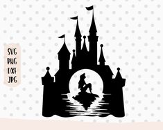 the silhouette of a princess sitting on top of a castle