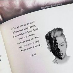 an open book with a photo of a woman's face and words on it