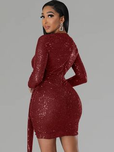 Material: Made of 90-95% Polyester & spandex.Feature: Sequin. long sleeve. v-neck. solid color. ruched. lined. bodycon. asymmetrical. mini dresses.Style: Party Stretch V-neck Long Sleeve Party Dress, Stretch Long Sleeve V-neck Party Dress, Ruched Bodycon Long Sleeve Dress For Party, Stretch Long Sleeve V-neck Dress For Party, Long Sleeve Bodycon Dress For Club Holiday, Long Sleeve Bodycon Dress For Club And Holiday, Long Sleeve Holiday Bodycon Dress For Club, Ruched Long Sleeve Bodycon Dress For Party Season, Long Sleeve Ruched Bodycon Dress For Party Season