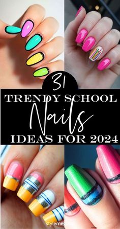 Trendy Back To School Nails, Teacher Nails Designs, Teacher Nail Art, Teacher Nails, Cutest Nails, Colourful Acrylic Nails