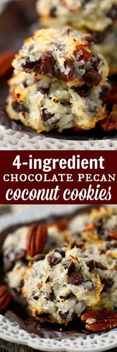 four ingredient chocolate pecan coconut cookies on a plate