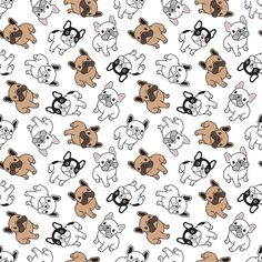 a pattern with small dogs on white and brown colors, including one in the middle