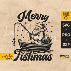 santa claus fishing on a boat merry christmas svg dxf cut file for cricut and silhouette