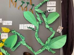 a bulletin board with paper flowers and plants on it's sides that read, green lives