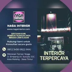 an advertisement for the interior terperacya store in malaysia is displayed on a circular purple background