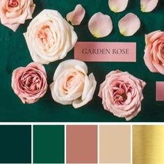 the color scheme is green, pink and gold with roses on it's side