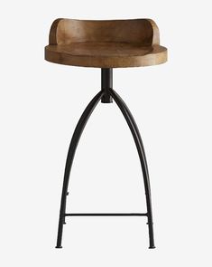 an industrial style stool with wooden seat and metal base