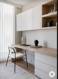 a white desk and chair in a room