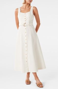 Ever New Maja Belted Denim Midi Dress | Nordstrom Summer Wardrobe Essentials, Ring Belt, Denim Midi Dress, Jean Shirt Dress, Made Clothing, Hair Fragrance, Sweetheart Neck, Comfortable Dress, Fashion Help