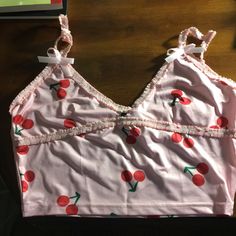 Brand New Shein Frill Trim Bow Detailed Cherry Cami Print Cami Crop Top Xs Cami Crop Top, Shein Tops, Bow Detail, Pink Red, No Frills, Crop Top, Cherry, Womens Tops, Trim