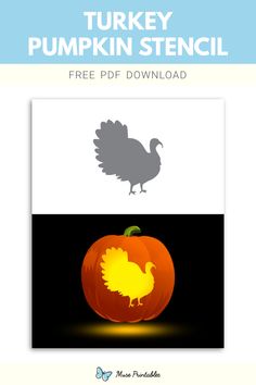 the turkey pumpkin stencil is shown in two different colors