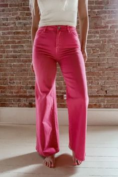 Pretty in pink :cupid: | @therollinj Solid Cotton Flare Jeans For Fall, Trendy Non-stretch Straight Bottoms, Cotton Wide Leg Jeans In Solid Color, Solid High Rise Relaxed Fit Jeans, High Rise Solid Relaxed Fit Jeans, Trendy Solid Color High Rise Flare Jeans, Spring Straight Dark Wash Pants, Straight Dark Wash Pants For Spring, Fitted Cotton Jeans Solid Color