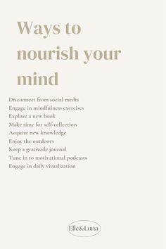 Nourishing your mind is like tending to a garden; it requires care, attention, and dedication. Just as you feed your body with nutritious food, you must also feed your mind with positive thoughts, inspiring ideas, and continuous learning. Start by surrounding yourself with uplifting people and environments that encourage growth. Read books that challenge your perspective and inspire you to be better. Set goals that push you out of your comfort zone and ignite your passion. Embrace challenges as opportunities for growth, and always believe in your ability to overcome obstacles. With a nourished mind, you can achieve anything you set your sights on.  Follow for more daily inspiration on becoming your best self🌿🧘‍♀️🌟 Elle Luna, Feed Your Mind, Academia Decor, Nutritious Food, Out Of Your Comfort Zone, Goddess Energy, Post Quotes, Spa Room