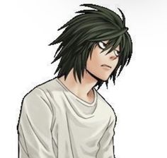 an anime character with black hair and white shirt