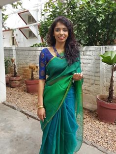 Peacock Colour Saree, Peacock Green Saree, Peacock Colours, Gold Kada, Saree Blouse Neck Designs, Sari Dress