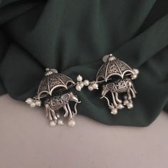 Present Beautiful Silver Earrings with Unique Design Traditional Indian Jhumkas Silver Jhumka Earrings Silver Jhumka Earrings, Elephant Earrings Studs, Trendy Stud Earrings, Antique Jewellery Designs, Silver Elephant, Indian Jewellery Design Earrings, Traditional Earrings