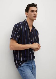 Shirts for Man 2021 | Mango Man Indonesia Kemeja Denim, Striped Shirt Men, Kemeja Lelaki, Check Shirt, Modern Man, Jean Outfits