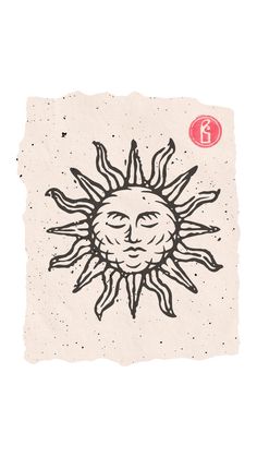 an ink drawing of a sun with the letter f on it