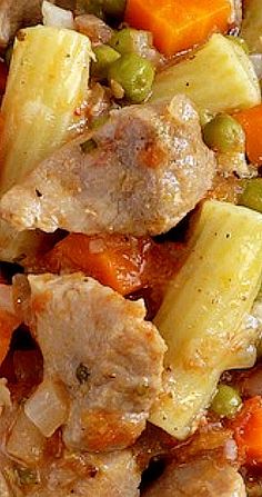 meat and vegetables are mixed together in a stew