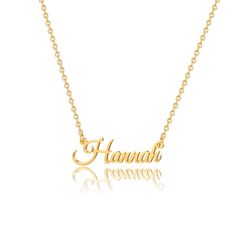 PRICES MAY VARY. NAME NECKLACE: Name necklace personalized for women who named Hannah, have great meaning for miss memory or express your feelings for someone. SIZE: Personalized name necklace size include the name pendant and chain size, 14K gold chain of necklace is adjustable, length is 18" and extra 2". Name pendant width 0.8", length is different because of name but it’s a nuance. PERFECT GIFT: Personalized necklace came with a elegant bag as birthday, wedding, mother's day, thanksgiving da Classic Gold Name Necklace With Hallmark, Classic Gold Hallmark Name Necklace, Classic Gold Hallmarked Name Necklace, Gold Hallmark Nameplate Necklace, Gold Nameplate Necklace With Hallmark, Customizable Gold Name Necklace For Formal Occasions, Gold Hallmarked Nameplate Necklace, Gold Nameplate Necklaces With Hallmark, Customized Name Necklace