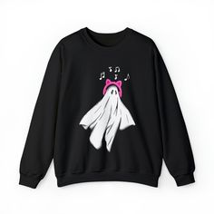 Music Ghost Sweatshirt, Halloween Music Shirt, Spooky Music Teacher, Funny Halloween Gift, Cute Ghost Sweater, Musician Gift, Conductor tee ❤You'll look and feel amazing in our sweater. They are buttery soft and super comfy. We are working with professionals who do care about the quality as well as your comfort. That is why we can guarantee you the best of the best. ❤HOW TO ORDER❤ Choose size ❤SHIPPING TO THE USA❤ 3 to 9 business days with full tracking ❤ SHIPPING COST ❤ Our shipping charges are very low and the cost will be calculated at check out. Orders over $35.00 ship free. If eligible, the free shipping discount will be automatically applied at check out. Ideal for any situation, a unisex heavy blend crewneck sweatshirt is pure comfort. These garments are made from polyester and cott Spooky Black T-shirt For Winter, Halloween Concert T-shirt With Crew Neck, Long Sleeve Halloween Concert T-shirt, Halloween Crew Neck T-shirt For Concert, Halloween Concert Crew Neck T-shirt, Hip Hop Halloween Long Sleeve Tops, Hip Hop Long Sleeve Halloween Tops, Hip Hop Long Sleeve Tops For Halloween, Halloween Hip Hop Crew Neck Sweatshirt