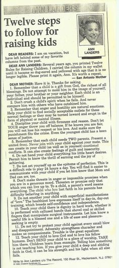 an old newspaper article with the words i twelve steps to follow for raising kids