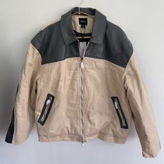 Twill/Faux Leather Bomber Jacket From Nasty Gal. Never Worn, With Tags. Silver Hardware, Stitch Detailing And Adjustable Snap Buckles On Sides. Retro Khaki Outerwear For Fall, Vintage Beige Leather Jacket For Fall, Casual Cream Leather Jacket For Fall, Retro Cream Outerwear For Fall, Flannel Jacket Women's, Pink Faux Fur Jacket, Cropped Faux Leather Jacket, Sleeveless Puffer, Flannel Jacket