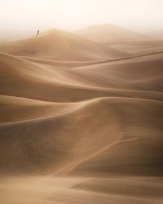 a lone person standing on top of a sand dune in the middle of the desert