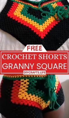 crochet shorts granny square with text overlay that reads free crochet shorts granny square