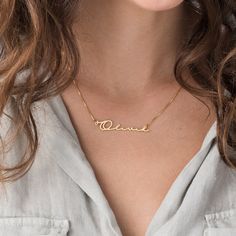 Mon Petit Name Necklace - Gold Plated | Oak & Luna Classic Necklace For Personalized Gift, Gold Name Necklace For Everyday Wear, Everyday Gold Name Necklace, Elegant Tarnish Resistant Name Necklace With Round Pendant, Minimalist Nameplate Jewelry, Elegant Tarnish Resistant Round Pendant Name Necklace, Elegant Tarnish-resistant Round Pendant Name Necklace, Dainty Round Pendant Name Necklace, Classic Name Necklace Pendant For Everyday