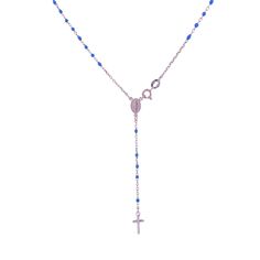 Embrace faith and elegance with this exquisite rhodium-plated sterling silver rosary necklace, handcrafted in Italy. Delicate blue enamel beads adorn the chain, creating a stunning contrast against the gleaming silver. The centerpiece features the iconic Miraculous Medal and a gracefully cross, crafted with precision. This rosary is a beautiful expression of devotion and a cherished heirloom to pass down through generations. It arrives in a luxurious gift box, perfect for gifting or safekeeping. Dimensions & Specifications: Chain size: 20” Bead size: 2mm Medal size: 9mm x 6mm Cross size: 11mm x 6mm Materials: rhodium-plated sterling silver and blue enamel Made in Italy Guadalupe Gifts Promise Product authenticity. Pay our artisans a reasonable wage to create opportunities for economically Create Opportunities, Miraculous Medal Necklace, Silver Rosary, Catholic Necklace, Catholic Jewelry, Enamel Beads, Rosary Necklace, Italian Jewelry, Miraculous Medal