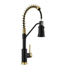 a black and gold faucet on a white background