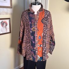 Nwt Johnny Was Shirt In Size Medium. Mixed Print Design Looks Great With Jeans Or Dressed Up With Black Pants. Casual Brown Blouse For Layering, Brown Button-up Tops For Layering, Casual Brown Patchwork Blouse, Johnny Was Plus Size Clothing, Brown Patchwork Long Sleeve Blouse, Fall Paisley Print Button-up Blouse, Yellow Floral Top, Flannel Blouse, Eyelet Shirt