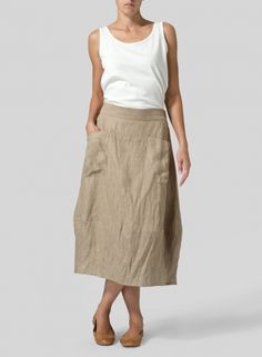 Femininely styled, perfect partner for wearing with casual attire. Linen Skirt Outfit, Lantern Skirt, Miss Me Outfits, Linen Casual Dress, Linen Dress Pattern, Linen Skirts, Vivid Linen, Rock Outfit, Aztec Fashion