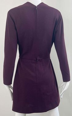 Pauline Trigere 1970s Burgundy Maroon Wool Long Sleeve Vintage 70s Mini Dress For Sale at 1stDibs Fitted Wool Long Sleeve Dress, Fitted Wool Dress With Long Sleeves, Purple Dresses For Workwear In Fall, Purple Fall Workwear Dresses, Pauline Trigere, 70s Mini Dress, Knife Pleated Skirt, Maroon Long Sleeve, Knife Pleat