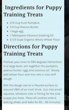 the instructions for puppy training treats