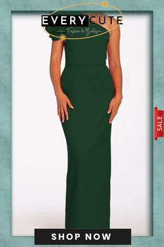 Casual Solid Backless Oblique Collar Long Dresses Green Off-shoulder Maxi Dress For Night Out, Elegant Green Strapless Dress For Banquet, Green One-shoulder Maxi Dress For Banquet, Off-shoulder Green Maxi Dress For Prom, Green Off-shoulder Maxi Dress For Prom, Green Off-shoulder Cocktail Maxi Dress, Green Solid Color Evening Dress, Green Off-shoulder Maxi Dress For Banquet, Green Off-shoulder Maxi Dress For Banquets