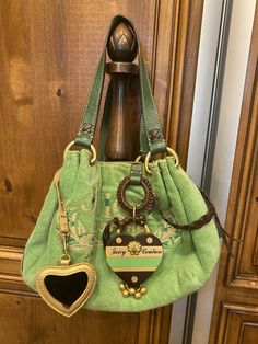 Vintage Juicy Couture Green and Brown Velour Shoulder Bag Purse Handbag Y2K | eBay 2000s Bags, Tiny Bags, 90s Bag, Y2k Handbag, Cute Suitcases, Y2k Shoulder Bag, Rhinestone Jeans, Vintage Juicy Couture, Retro Bags