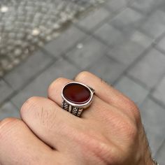 Oval Agate Stone Ring , Men Sterling Silver Handmade Ring , Red Dark Agate Stone Ring , 925k Sterling Silver Ring , Gift For Him ★Item Details * Gender : Male / Female * Material : 925K Sterling Silver * Total weight :  13 Grams * Gemstone :  Red Agate Ring  ✔ Ready to Ship in 1-2 Business Days .. ✔ Shipped to the Worldwide 1-5 business days with free shipping... ✔ The product will be sent to you with a handmade wooden box to avoid any damage during shipping... ✔ Visit our store, browse other Me Male Rings Aesthetic, Fae King, Stone Ring Men, Simple Stone Ring, Stone Rings For Men, Demon Aesthetic, Garnet Ring Silver, Aesthetic Rings, Red Stone Ring