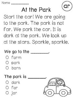 a car worksheet with the words at the park