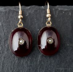 Antiques Atlas - Antique Georgian Garnet Cabochon Earrings, 9ct Cabochon Earrings, Red Garnet, Gold Stars, Ear Wire, Garnet, Pearl Earrings