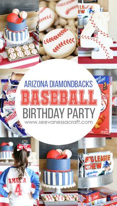 arizona diamondbacks baseball birthday party with red, white and blue decorations on the table