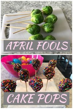 an image of cake pops with sprinkles on them and the words, april fool