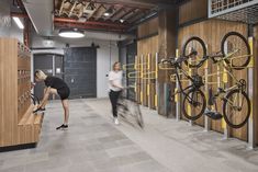 two women looking at bikes in a bike shop