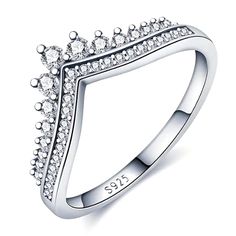 Solid Sterling Silver Stamped Hallmark S925 5a Cubic Zirconia Gemstones Chevron Eternity Band/Bridal/Engagement Accent Ring Platinum Rings Women, Jewelry Chain Types, Platinum Rings, Jewelry Making Rings, Fashion Rings Silver, Rings Women, Detailed Necklace, How To Make Rings, Anniversary Jewelry