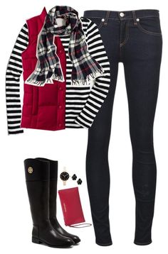 Red, Black & White by steffiestaffie on Polyvore featuring polyvore, fashion, style, J.Crew, Lands' End, rag & bone/JEAN, Tory Burch, MICHAEL Michael Kors, Marc by Marc Jacobs and Kendra Scott Tiffany Outfits, Chaleco Outfit, Seattle Winter, Outfit Vest, Over 60 Fashion, Red Tops, Red Vest, 60 Fashion